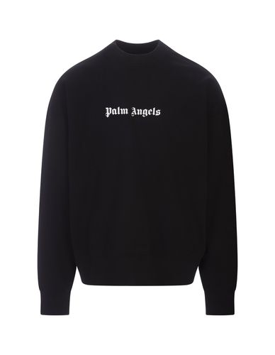 Crew Neck Sweatshirt With Contrast Logo - Palm Angels - Modalova