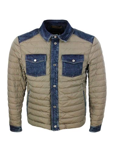 Gram Light Down Jacket With Denim Inserts And Details. Internal And External Side Pockets And Button Closure - Moorer - Modalova