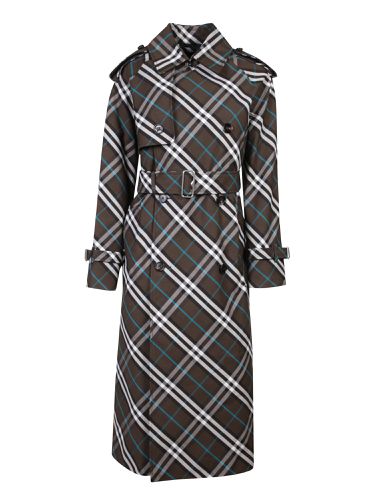 Burberry Black Cotton Check Trench - Burberry - Modalova