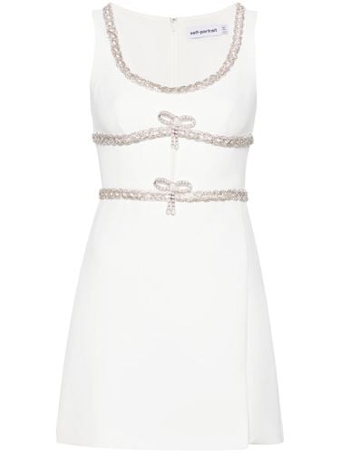 White Diamante Bow Trim Mini Dress - self-portrait - Modalova