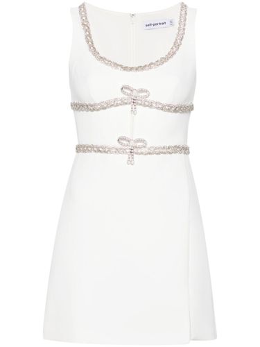 White Diamante Bow Trim Mini Dress - self-portrait - Modalova
