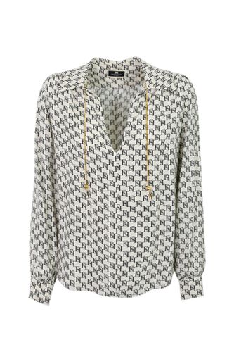 Georgette Shirt With Logo Print - Elisabetta Franchi - Modalova