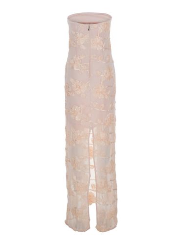 Off-shoulder Sleeveless Long Dress With All-over Floral Embroidey And Rear Single Slit In Tech Fabric Stretch - Rotate by Birger Christensen - Modalova