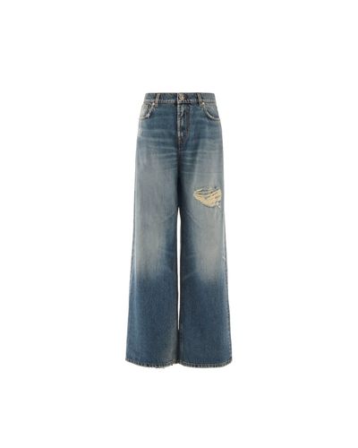 Discoloured Wash Wide Leg Jeans With Tear - John Richmond - Modalova