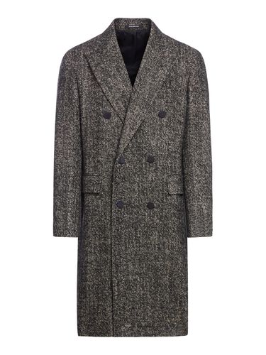 Long Double Breasted Coat In Wool Blend Herringbone - Tagliatore - Modalova