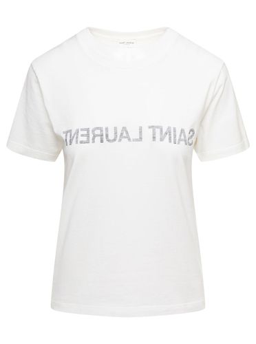 White Crewneck T-shirt With Reverse Logo In Cotton Woman - Saint Laurent - Modalova