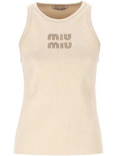 Logo-embellished Ribbed Sleeveless Top - Miu Miu - Modalova