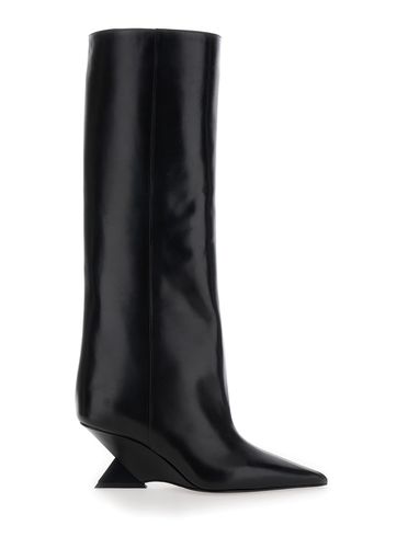 Cheope Black Slip-on Tube Boots Pyramidal Wedge In Leather Woman - The Attico - Modalova