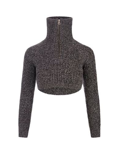 Melange Crop Sweater With Zip - Ermanno Scervino - Modalova