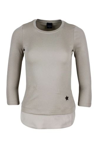 Ribbed Crew-neck Short-sleeved Cotton T-shirt With Swarosky Star And Silk Insert On The Bottom - Lorena Antoniazzi - Modalova