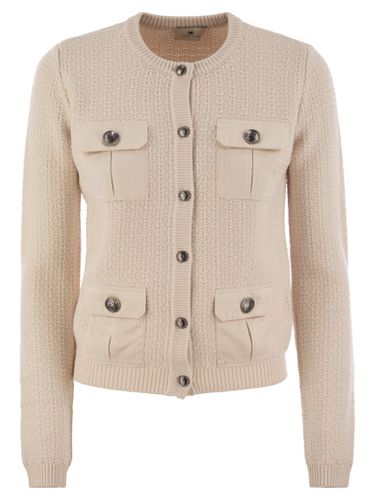 Bouclé Wool Cardigan With Technical Sail Cloth Pockets - Elisabetta Franchi - Modalova