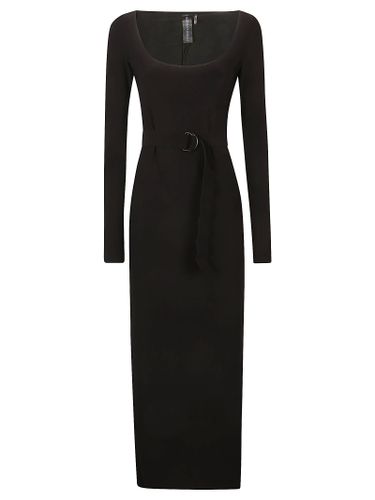 Long Sleeve Deep Scoop Neck Side Slit Dress - Norma Kamali - Modalova