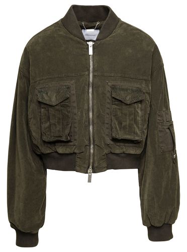 Cropped Bomber Jacket With Patch Pockets In Cotton Denim Woman - Blumarine - Modalova