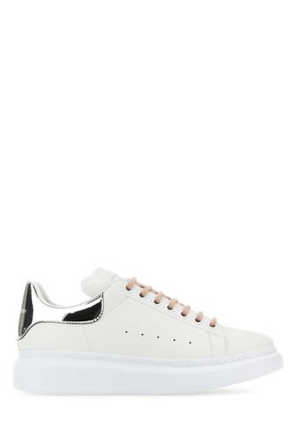 White Leather Sneakers With Silver Leather Heel - Alexander McQueen - Modalova