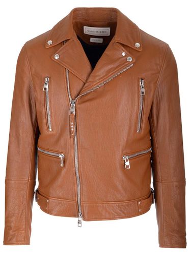 Tobacco Leather Biker Jacket - Alexander McQueen - Modalova