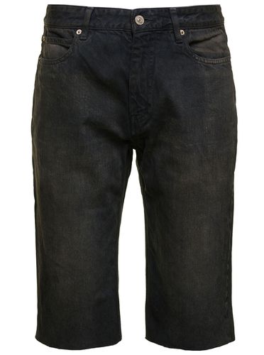Bermuda Shorts With Washed-out Effect And Logo Patch In Cotton Denim Man - Balenciaga - Modalova