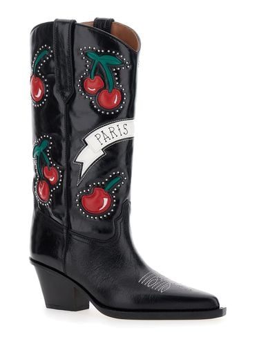 Cherry Blossom Ankle Boots With All-over Cherry Embroidery In Leather Woman - Paris Texas - Modalova