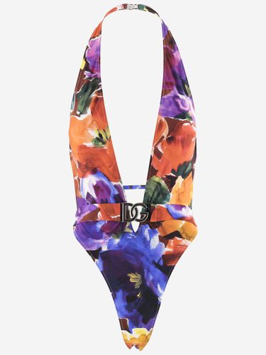 Stretch Nylon One-piece Swimsuit With Floral Pattern - Dolce & Gabbana - Modalova