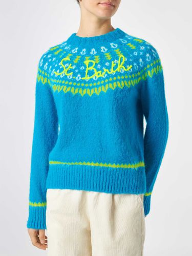 Woman Light Blue Crewneck Nordic Jacquard Sweater - MC2 Saint Barth - Modalova