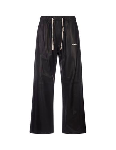 Wide Leather Trousers With Logo - Palm Angels - Modalova