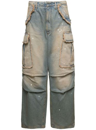 Vivi Light Blue Cargo Jeans With Bleached Effect And Paint Stains In Cotton Denim Woman - DARKPARK - Modalova