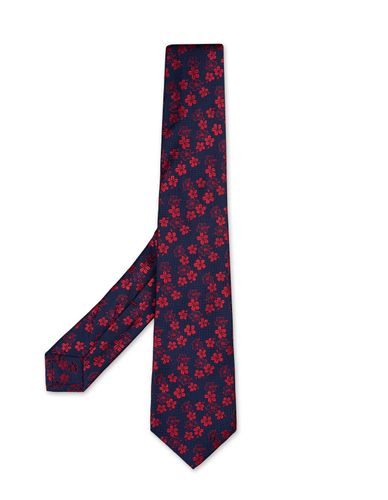 Silk Tie With Red Floral Pattern - Kiton - Modalova