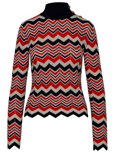 Turtleneck Sweater In Blue And Red Wool Blend - Balmain - Modalova