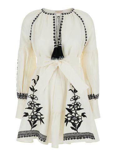 Mini Dress With Floreal Embroidery And Tassels In Linen Woman - Anjuna - Modalova