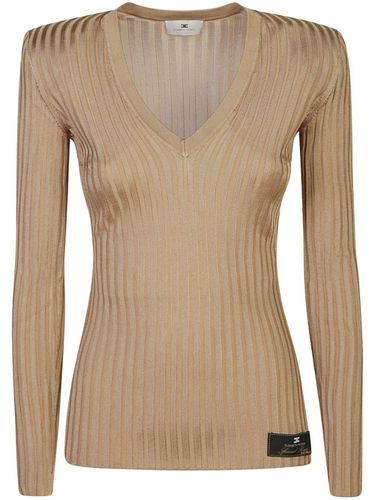 Logo-patch V-neck Top - Elisabetta Franchi - Modalova