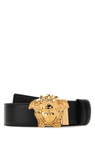 Black Leather Reversible Belt - Versace - Modalova