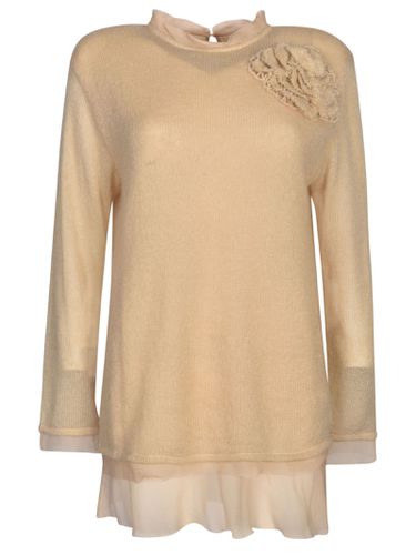 Floral Embroidery Lace Paneled Knit Sweater - Ermanno Scervino - Modalova