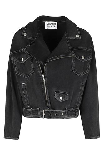 Jeans Zipped Belted Denim Biker Jacket - M05CH1N0 Jeans - Modalova