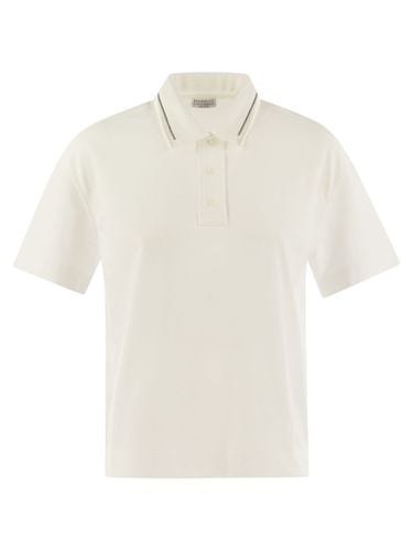 Cotton Piqué Polo Shirt With Shiny Collar Trim - Brunello Cucinelli - Modalova