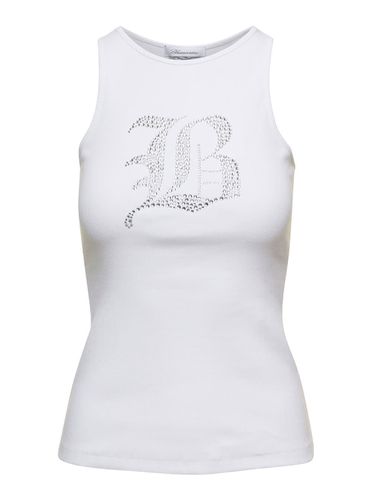 Ribbed Tank Top With Rhinestone Logo In Cotton Woman - Blumarine - Modalova