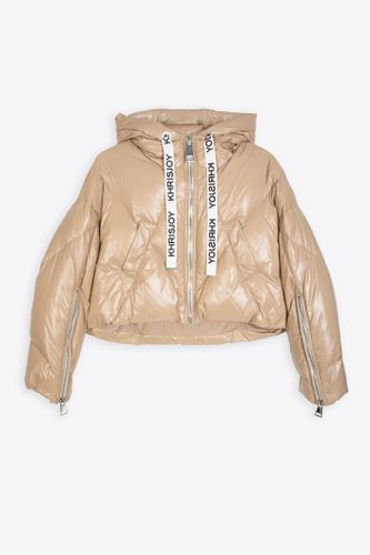 Khris Crop Shiny Beige shiny nylon hooded puffer jacket - Khris Crop Shiny - Khrisjoy - Modalova