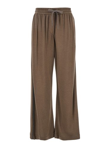 Pants With Elastic Drawstring Waist And Monil Detail On The Side In Cotton Blend Woman - Brunello Cucinelli - Modalova