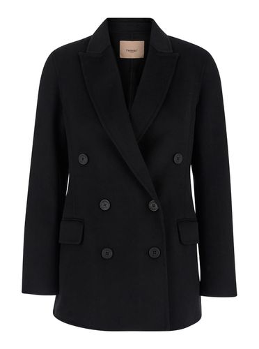 Double-breasted Coat With Peak Revers In Wool Blend Woman - TwinSet - Modalova