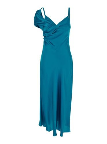 Dress With Dropped Sleeve And Draped Detail In Satin Woman - Alberta Ferretti - Modalova