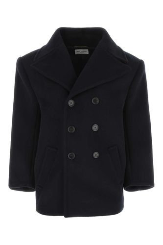 Navy Blue Wool Oversize Coat - Saint Laurent - Modalova