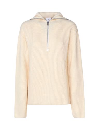 Ribbed Wool Hooded Sweater With Zip - Courrèges - Modalova