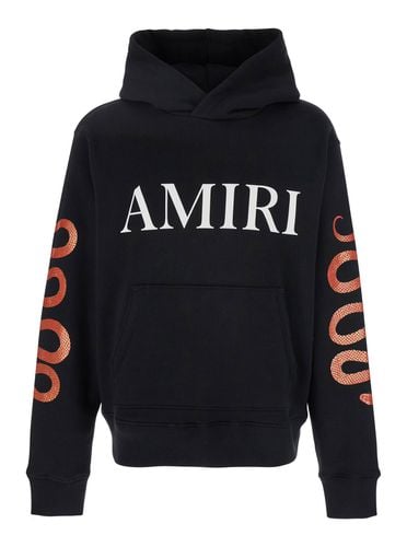 Black Hoodie With Maxi Logo Lettering On The Front And Snake Print On The Sleeves In Cotton Man - AMIRI - Modalova