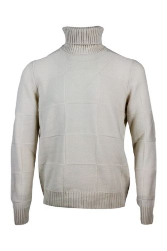 Turtleneck Sweater In Pure And Soft Cashmere With Alternating Embossed Squares - Barba Napoli - Modalova
