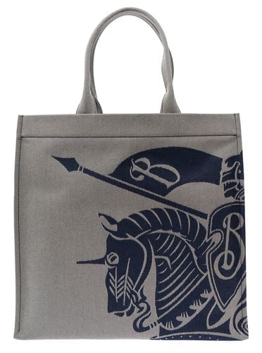 Beige And Blue Tote Bag With Equestrian Knight Embroidery In Cotton Blend Man - Burberry - Modalova