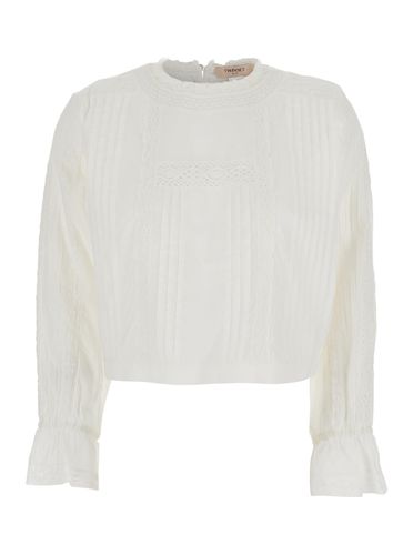 Sweater With Mock Neck And Embroidered Details In Cotton Woman - TwinSet - Modalova