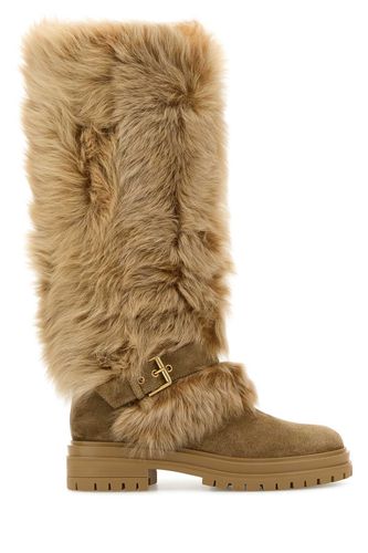 Camel Suede And Fur Maverick Boots - Gianvito Rossi - Modalova