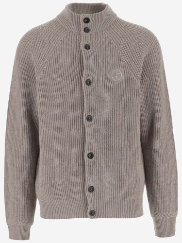 Wool And Cashmere Blend Cardigan With Logo - Giorgio Armani - Modalova