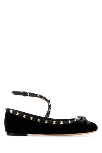 Black Velvet Rockstud Ballerinas - Valentino Garavani - Modalova