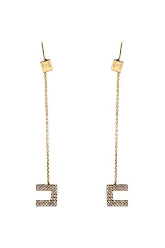 Dangle Earrings With Rhinestone Logo - Elisabetta Franchi - Modalova