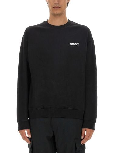 Printed Cotton Crew-neck Sweatshirt - Versace - Modalova