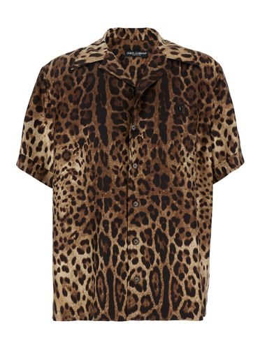 Bowling Shirt With Cuban Collar And All-over Leopard Print In Silk Man - Dolce & Gabbana - Modalova